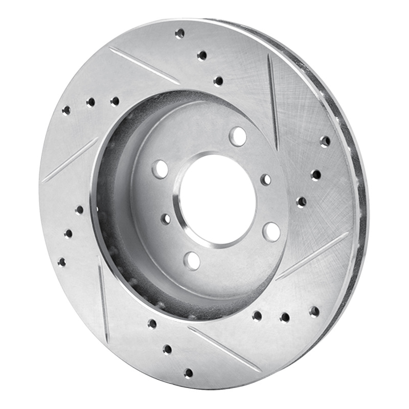 Mitsubishi Lancer Brake Rotor (1) - Front Left - R1 Concepts - Drilled & Slotted - Silver - `98-`07